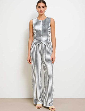Ladies Striped V-Neck Sleeveless Wide Leg Vest & Pants