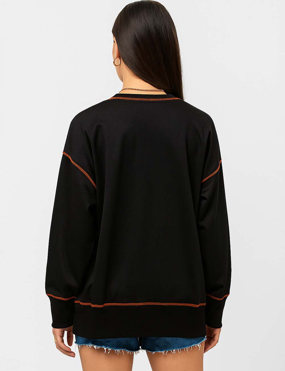 Ladies Halloween Sequin Ghost Round Neck Sweatshirt