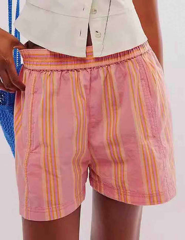 Ladies Multicolor Striped Print Elastic Waist Shorts