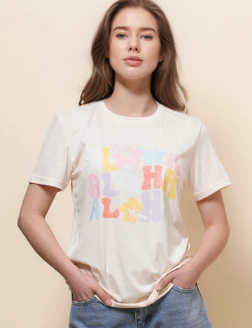 Ladies Text Print Short Sleeves T-Shirt SKT50438