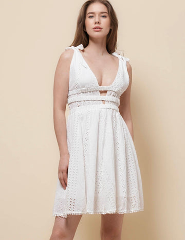 Ladies V-Neck String Tie Back Open Mini Dress SKD51200