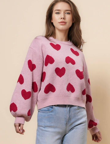 Ladies Valentine's Heart Color Block Sweater SKT41108