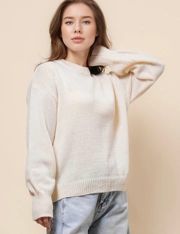 Ladies Solid Color Round Neck Pullover Sweater SKT41159