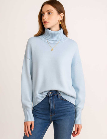 Ladies Solid Color Turtleneck Knit Sweater 5605
