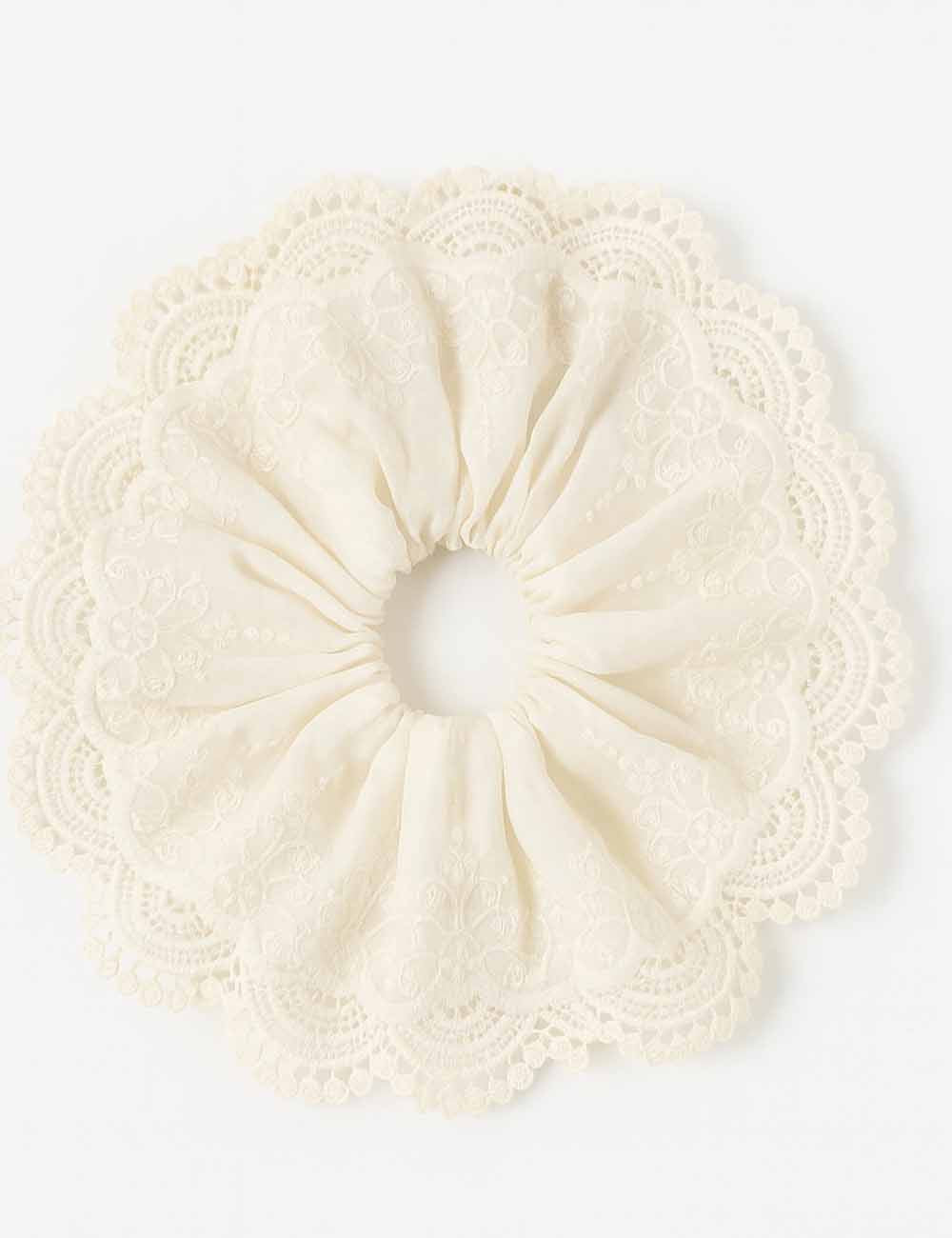 Ladies Sweet Double Layered Floral Embroidery Fabric Scrunchie