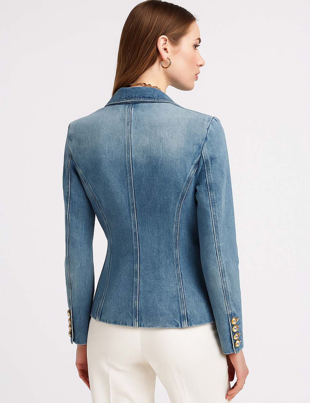 Ladies Trendy Jacket Golden Botton Denim Blazer 20026