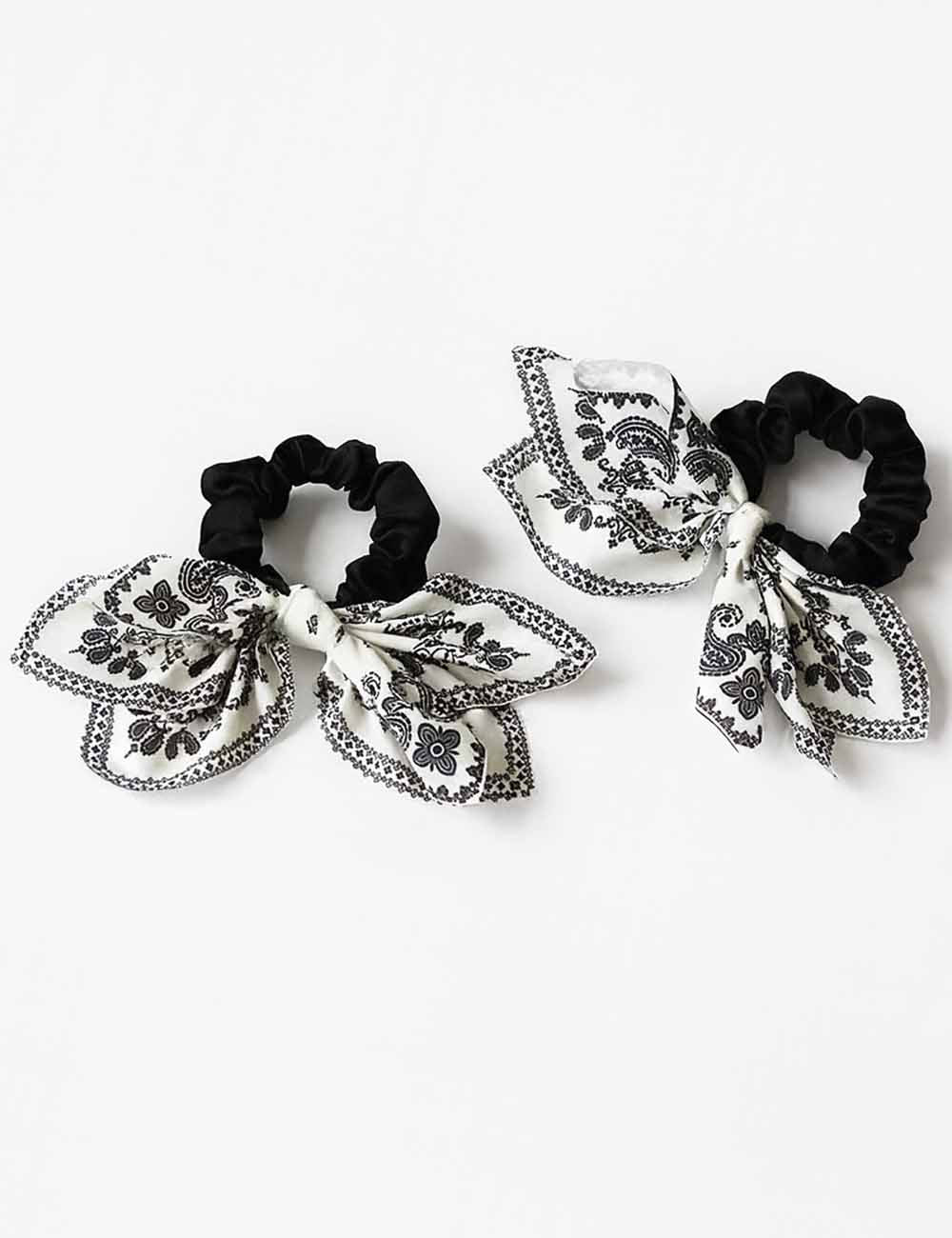 Ladies Vintage Paisley Floral Print Bow Knot Scrunchie