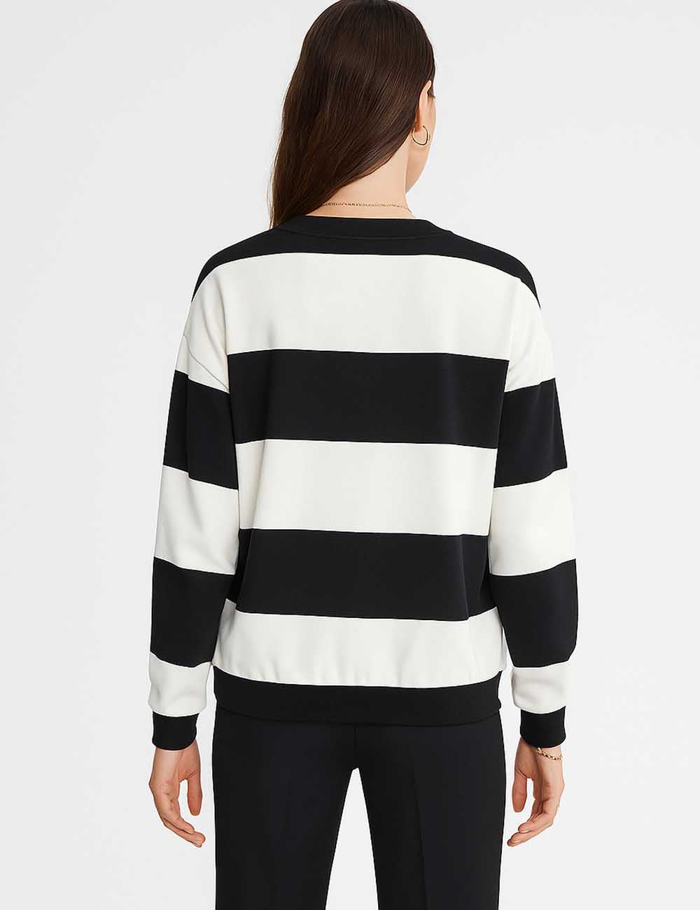 Ladies Striped Color Block Cozy Pullover Sweatshirt
