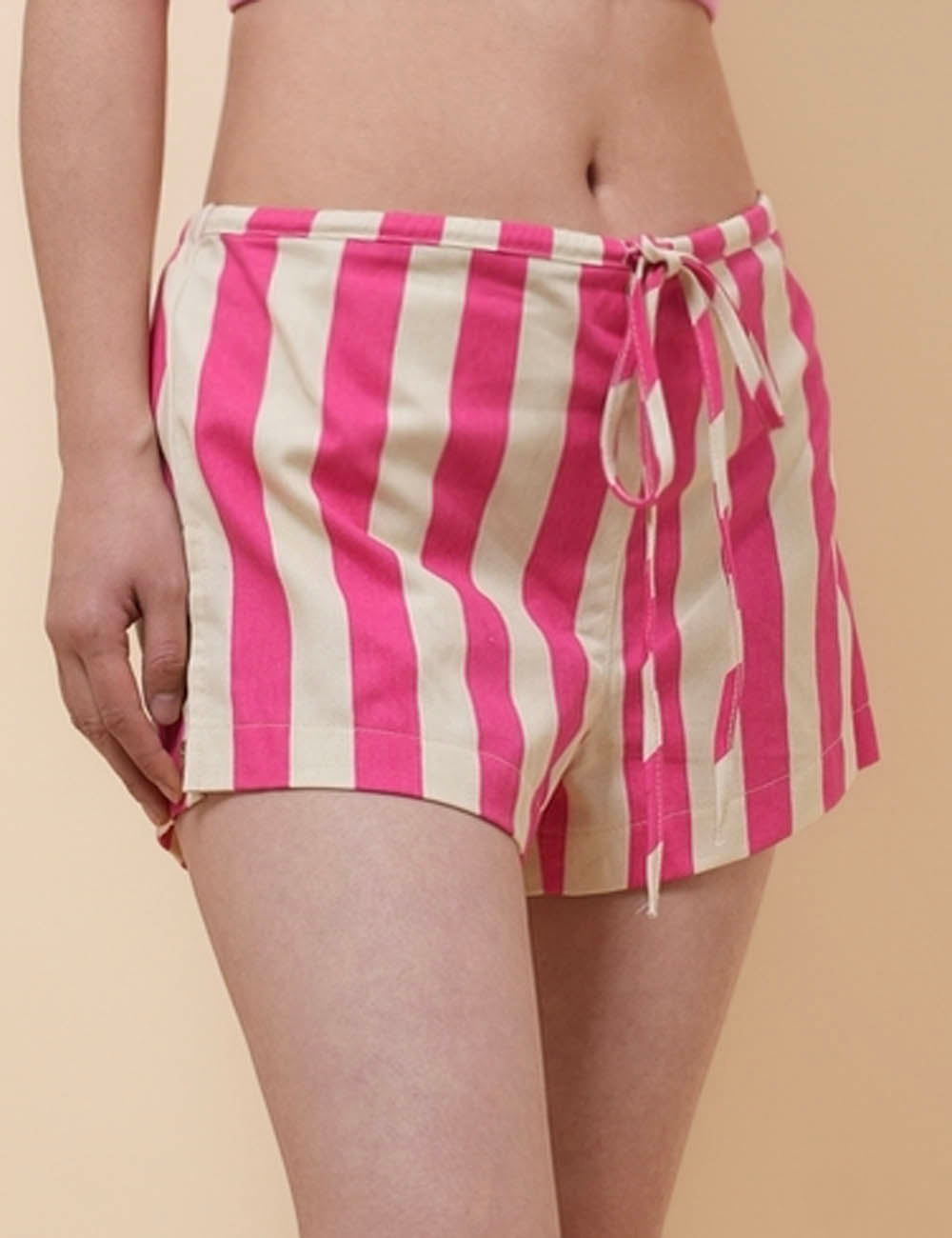 Ladies String Tie Striped Color Block Shorts SKS51069