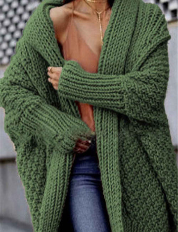 Ladies Solid Color Thick Front Placket Long Sleeves Chunky Cardigan