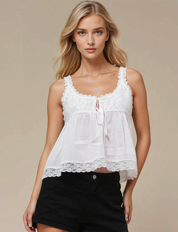Ladies Round Neck Lace Shoulder Cami Top SKT51120