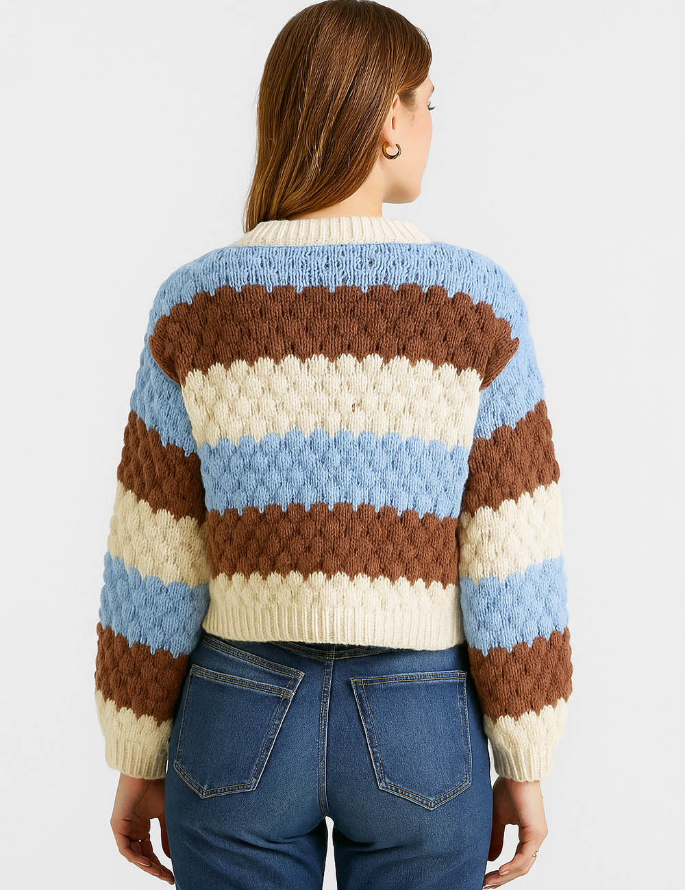 Ladies Colorful V-Neck Button Front Cropped Sweater Cardigan