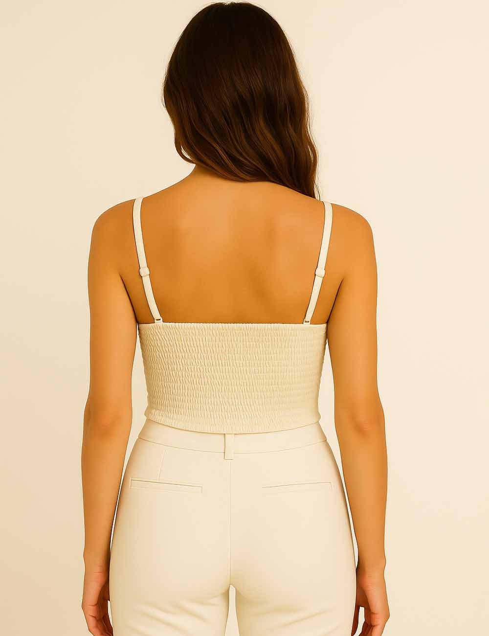 Ladies Mesh Button Ruched String Shoulder Corset Top