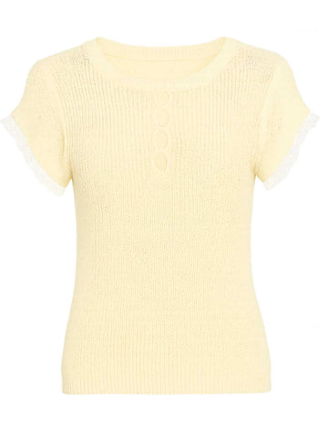 Ladies Round Neck Lace Short Sleeves Knit Top
