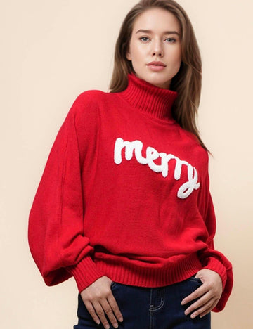 Ladies Merry Text Merry Christmas Pullover Swerater SKT4877