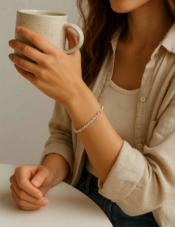 Ladies Colorful Bead Crushed Silver Tiny Light Bulb Bracelet