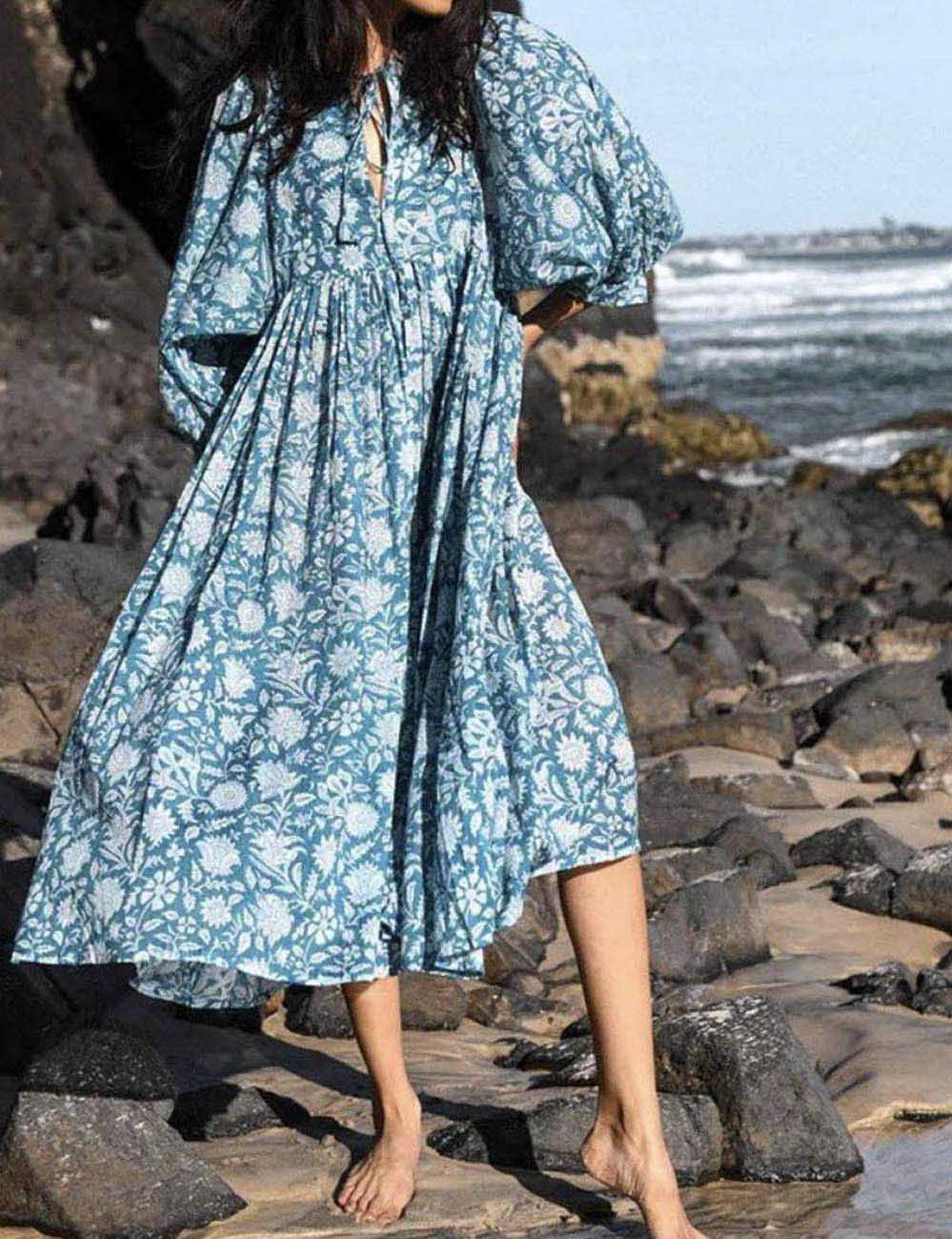 Ladies Floral String Tie Daily Long Dress SKD52001