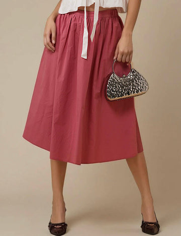 Ladies Solid Color Elastic Waist Midi Skirt SKS5K12
