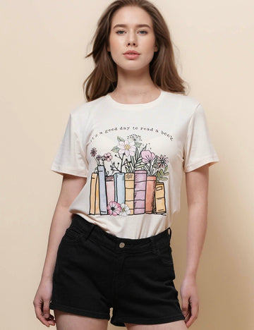 Ladies Flower Print Everyday T-Shirt SKT50577