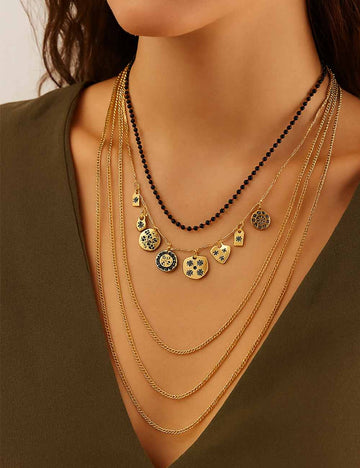 Ladies Multi Layer Beaded Chain Geometric Pendant Necklace