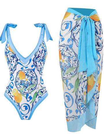 Ladies Lemon Print Swimwear with Salong SKSW40086