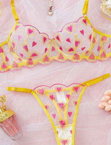 Ladies Heart Embroidery sexy 2PCS Lingerie Set SKLG4132