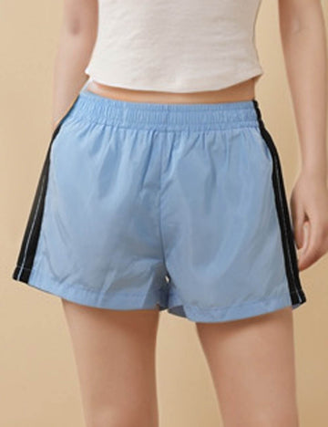 Ladies Color Block Side Striped Elastic Waist Shorts