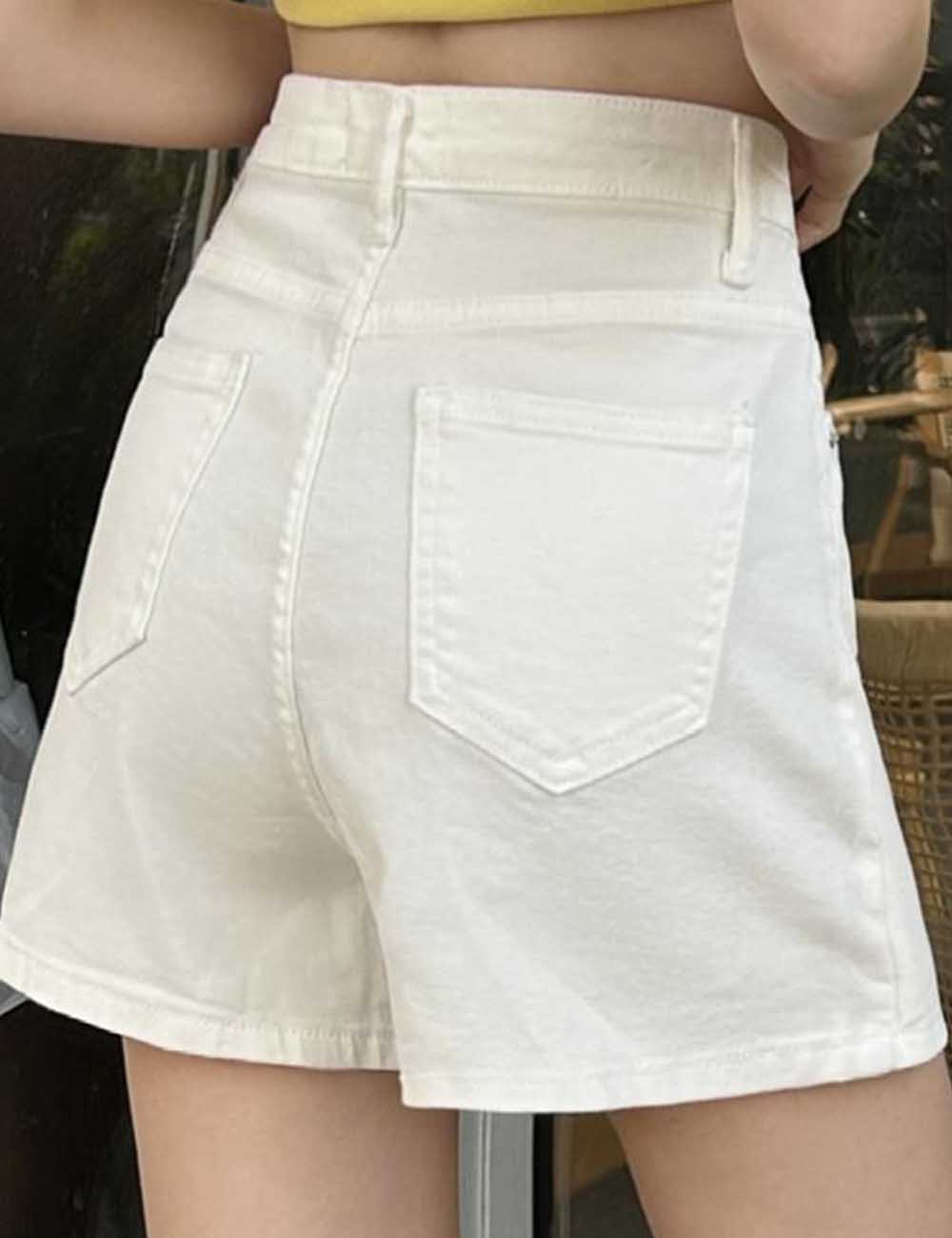 Ladies Solid Color Button Pocket Irregularity Denim Skort