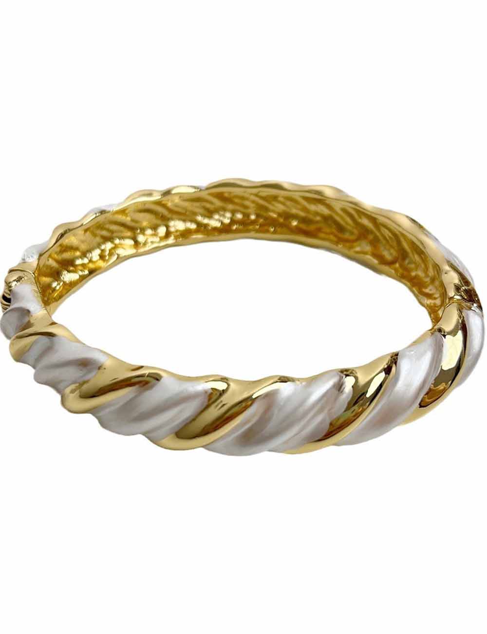 Ladies Elegant Gold and White Twisted Cuff Bangle