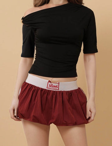 Ladies Color Block Elastic Waist Puff Mini Skirt 8SKS51115