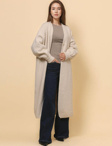 Ladies Solid Color V-Neck Botton Open Long Cardigan SKT4826