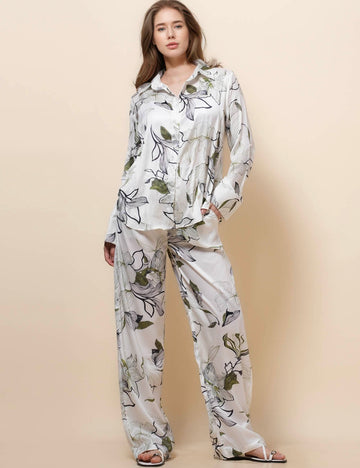 Laides Floral Prinr Shirt and Pants 2PCS Set SKST50327