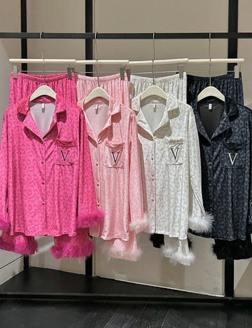 Ladies Valentine Velvet Feather Loungewear Set SKST41180