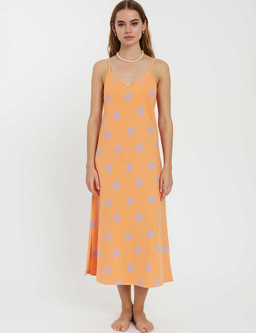 Ladies Star Print V-Neck Sleeveless String Shoulder Maxi Dress