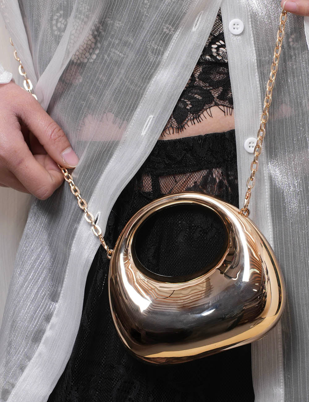 Ladies Arcylic Golden Tiny Shoulder Bag SKAB50261