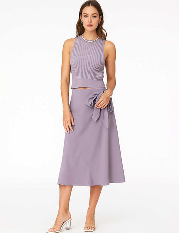 Ladies Solid Color Halter Sleeveless Knit Top & Skirt Set