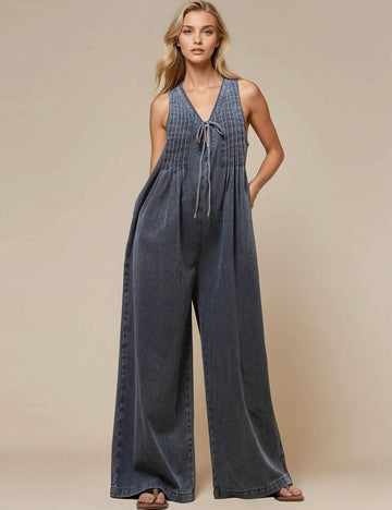 Ladies V-Neck Sleeveless String Tie Jumpsuit SKJ50042