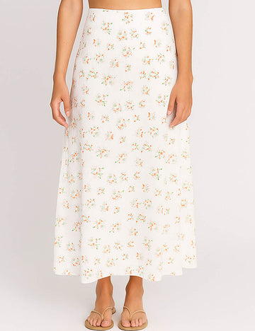 Ladies Stain Floral Print Midi Skirt