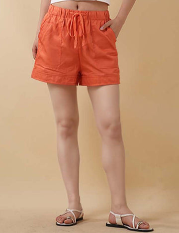 Ladies Solid Color Wide Leg String Tie Shorts