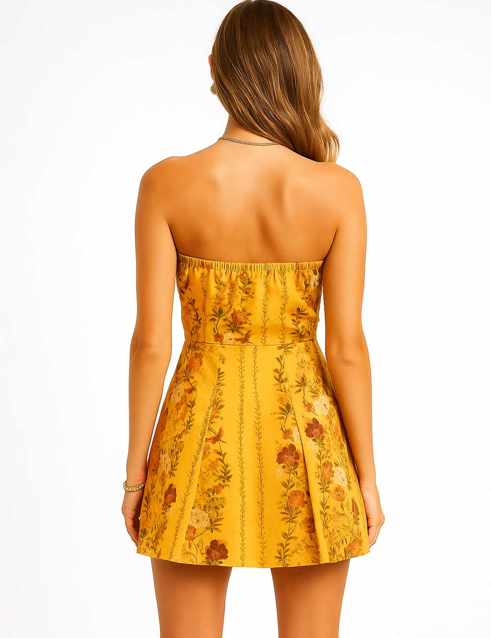 Ladies Floral Print Strapless Sleeveless Tube Mini Dress