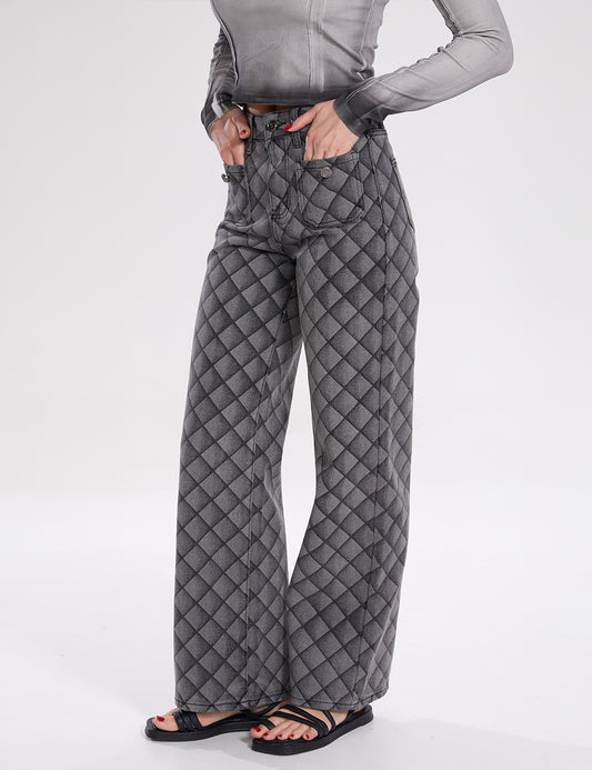 Ladies Rhombus Jeans Pocket Stright Leg Denim Pant SKP313