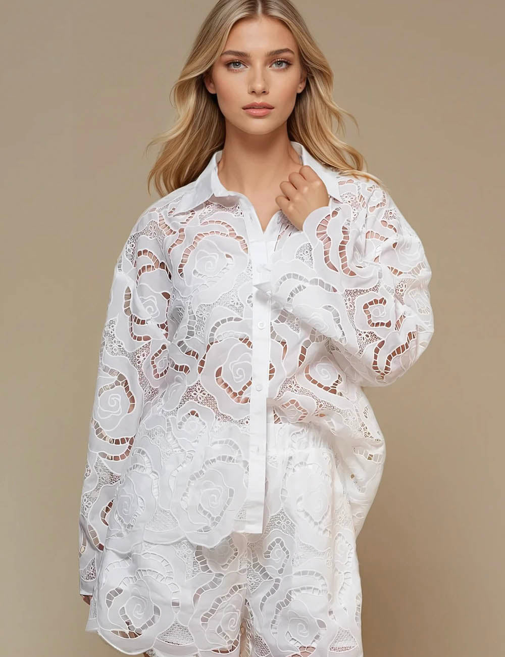 Ladies Elegant Hallow Out Botton Down Shirt Top SKT50314