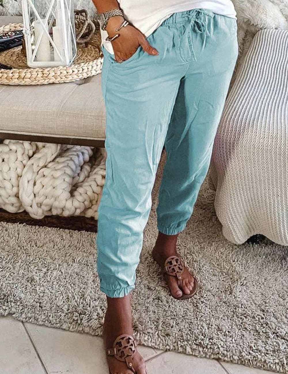 Solid Color Waist Tie Tourse Ladies Pants SKP8020