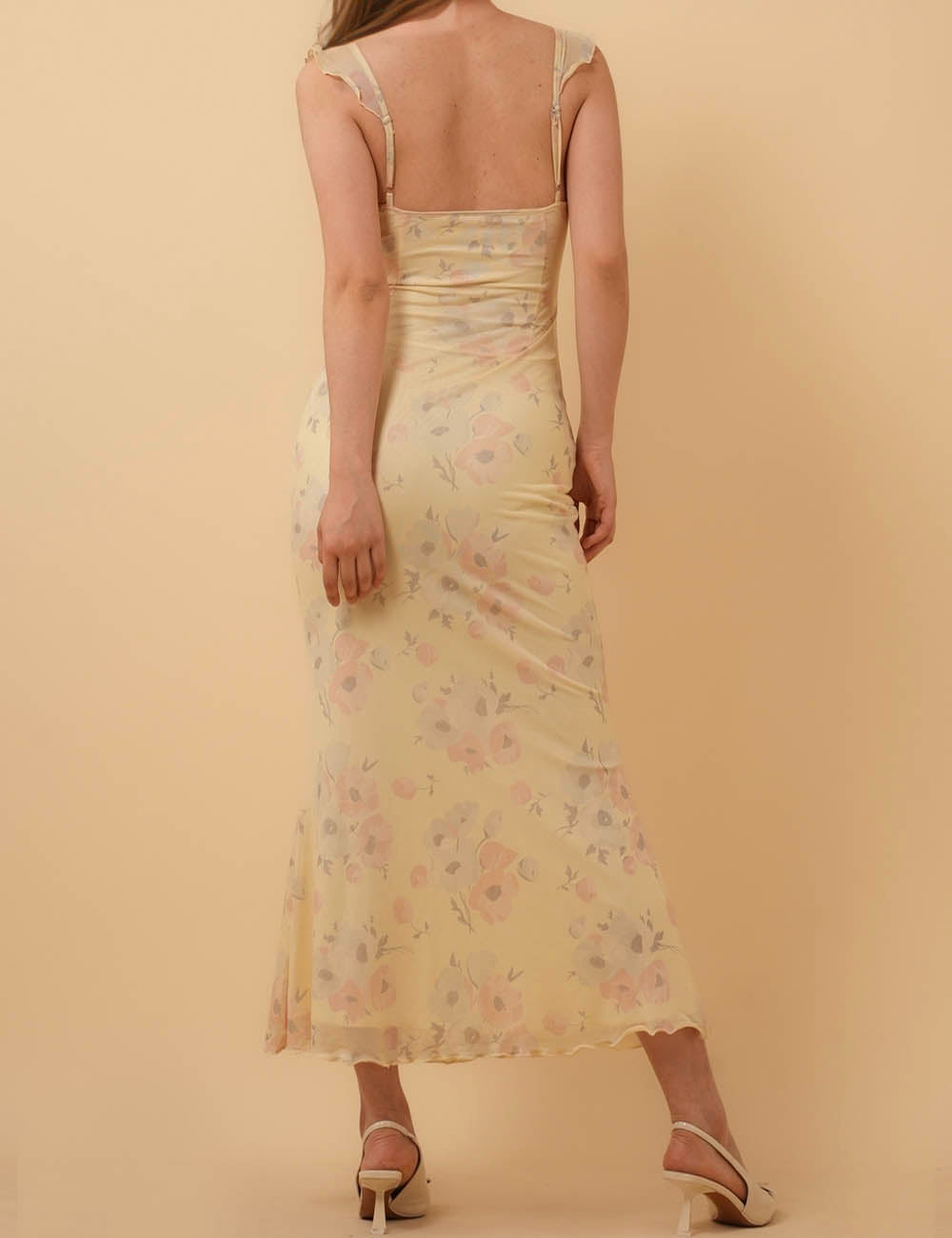 Ladies Floral Print V-Neck Ruffle Maxi Dress 8SKD51256