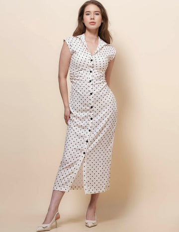 Ladies Sleeveless Polka Dot Midi Dress SKD50222