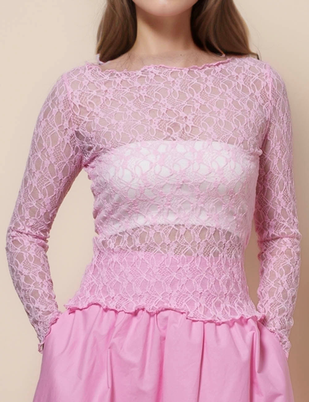 Ladies Baby Lock Neck Lace See Sheer Layring Top SKT41290