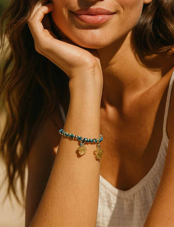 Ladies Boho Flower Pendant Woven Rope Bracelet