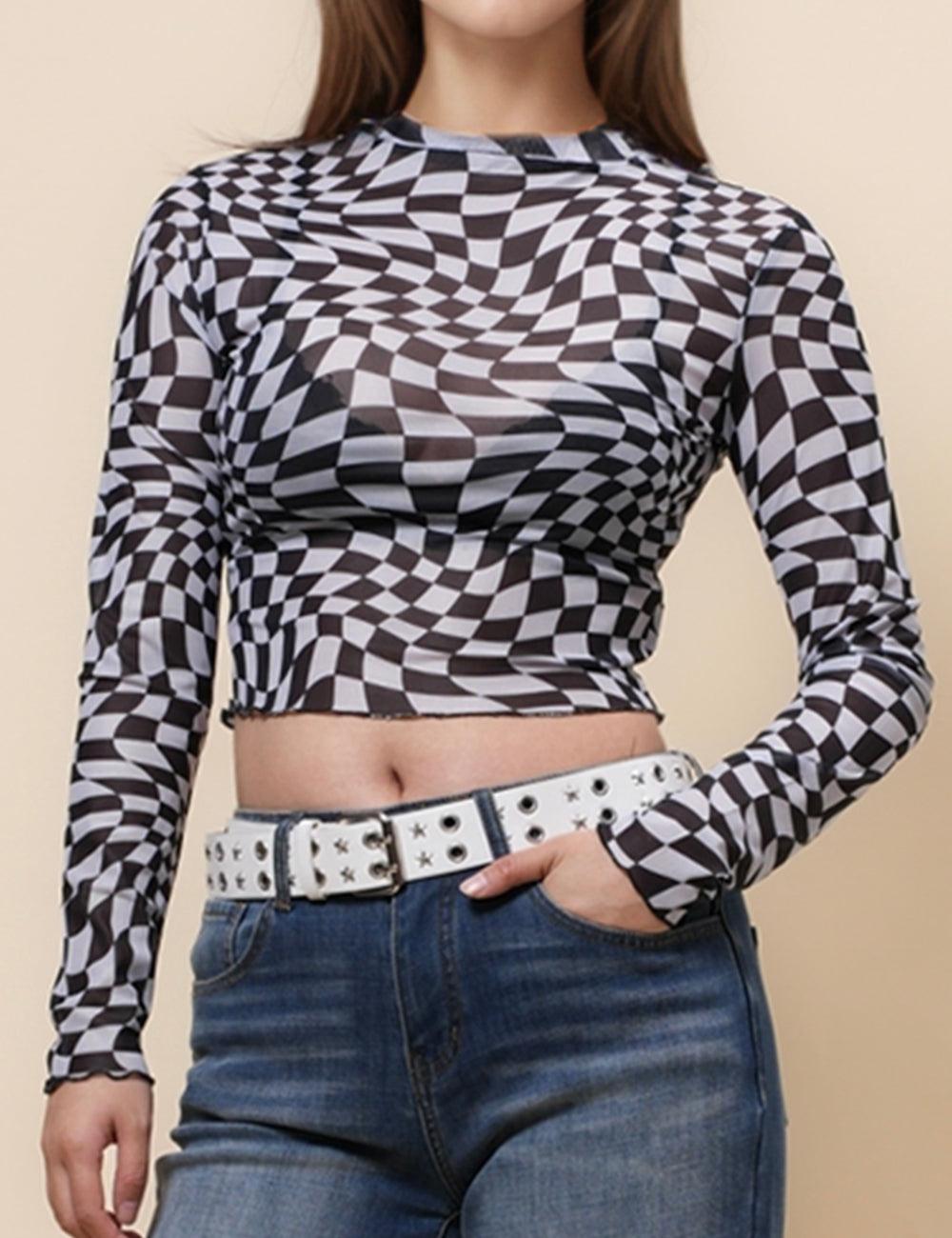 Ladies See Sheer Mesh Layring Top Pullover Blouse SKT4964