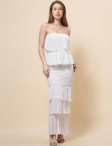 Ladies Sleeveless Wrinkle Wrap Ruffle Maxi Dress SKD4891