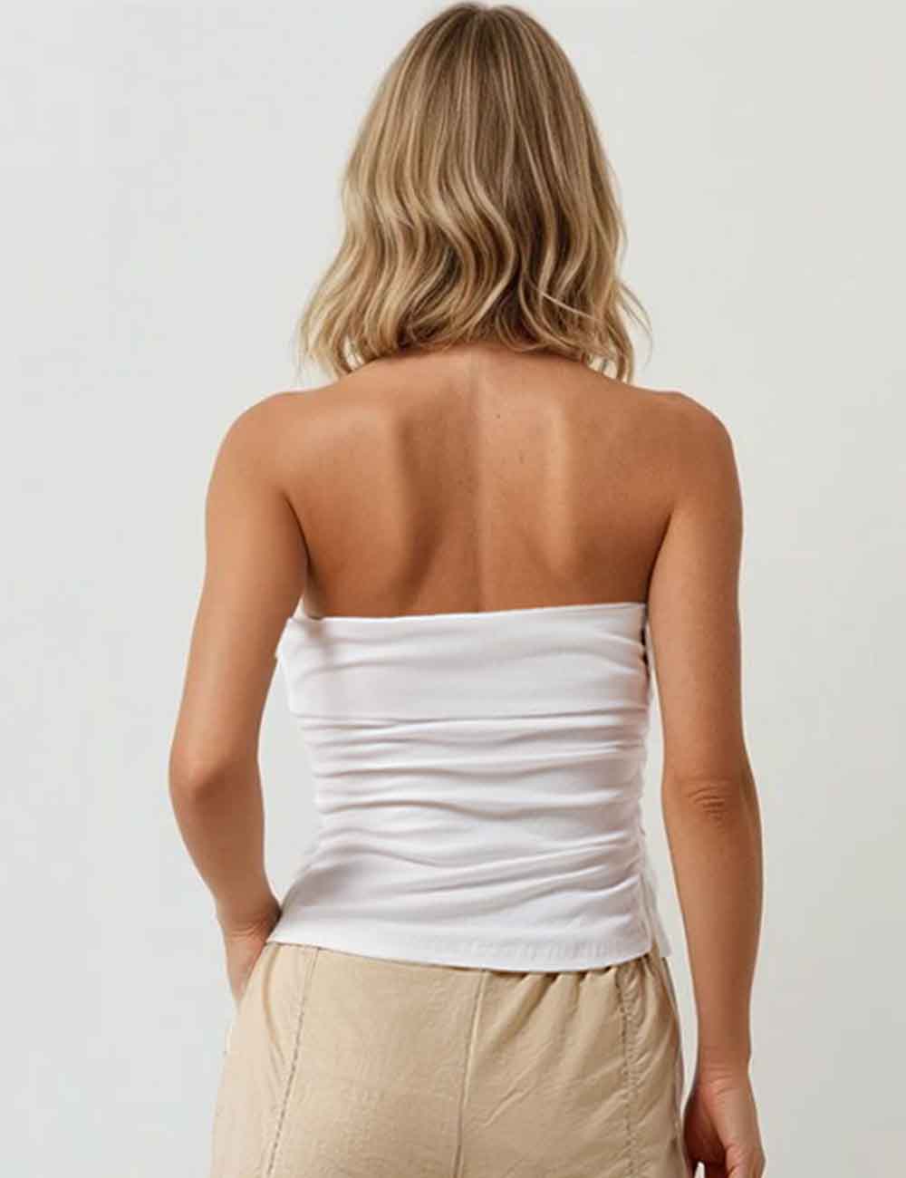 Ladies Padded Solid Color Ruched Stretch Tube Top